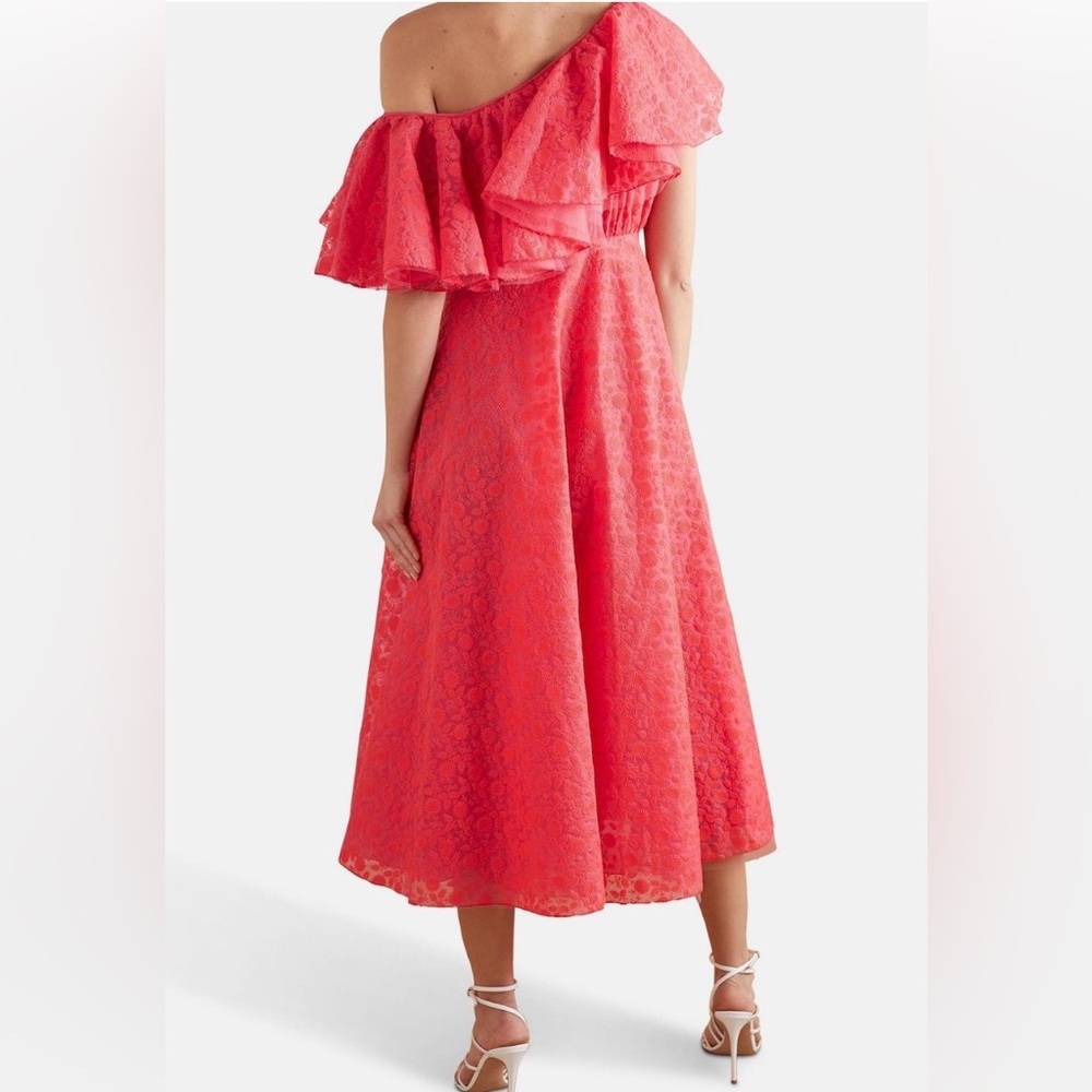 Giambattista Valli Ruffled One-Shoulder Coral Dress NWT Sz 8 - Picture 3 of 9